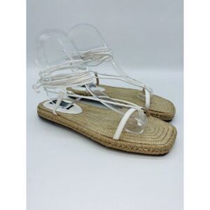 AQUA Womens White Thong Style Square Toe Platform Leather Espadrille Shoes 8 B